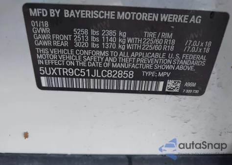 2018 BMW X3 xDrive30I z USA, uszkodzony, nr VIN 5UXTR9C51JLC82858
